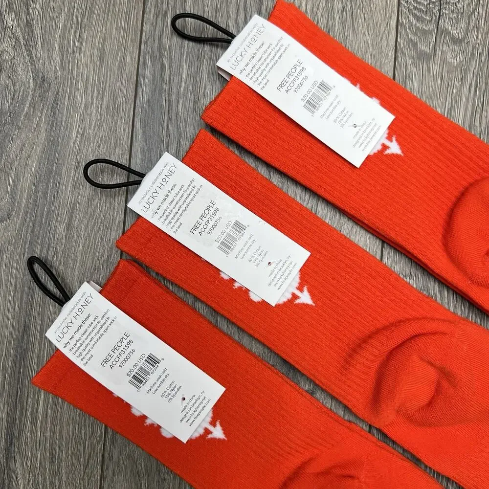 3 Pack Free People FP Movement Last Lap Tube Socks Lucky Honey Orange One Size